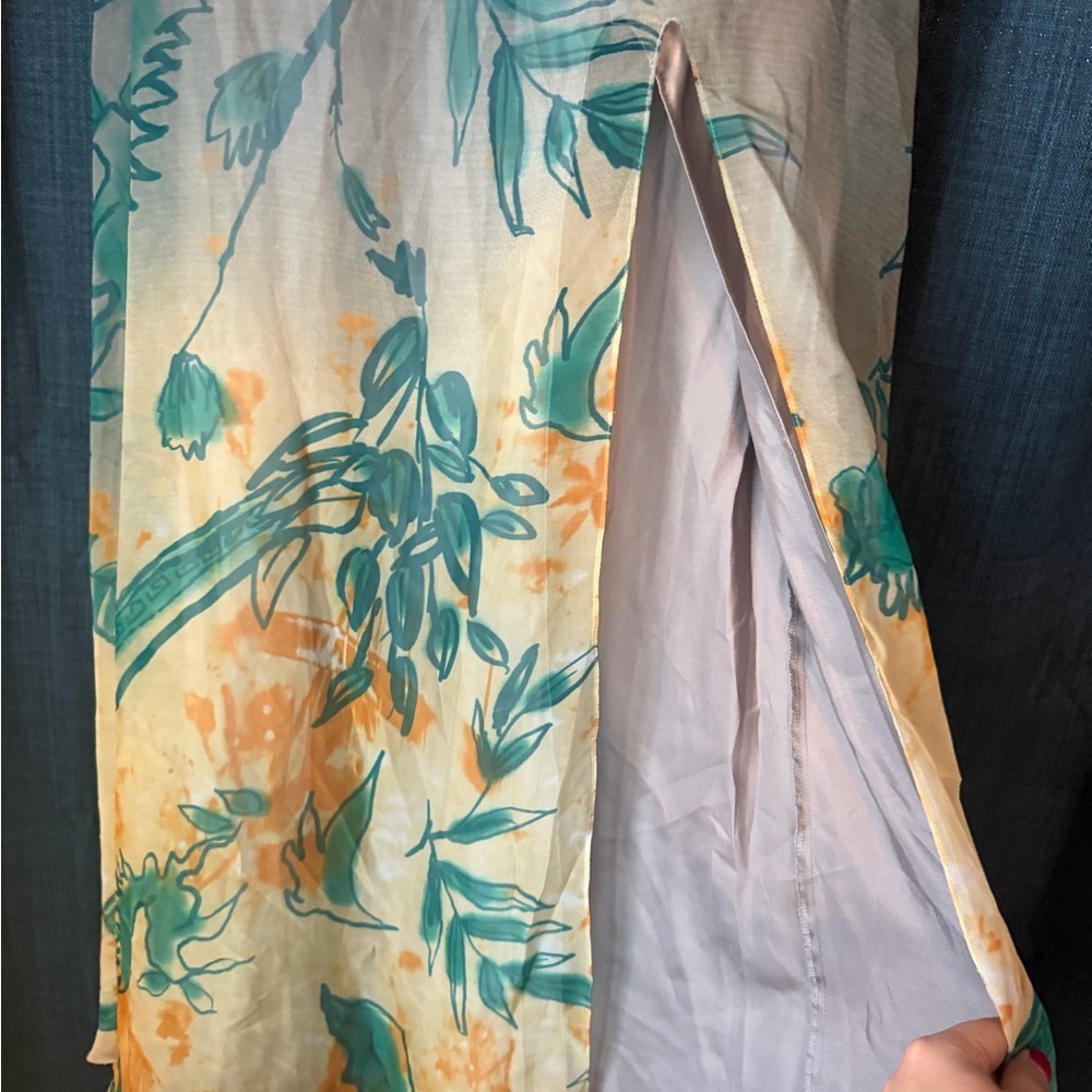 Carrie Bradshaw Sex and the City 2 blue / gold / floral belted prom dress gown - Picture 6 of 7